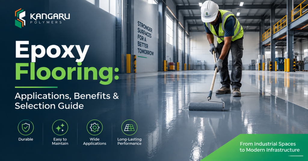 Epoxy flooring applications, benefits and selection guide for industrial and commercial spaces by Kangaru Polymers.